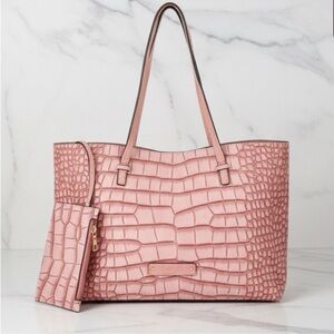 De Vesi Pink Crocodile-Embossed Tote Bag